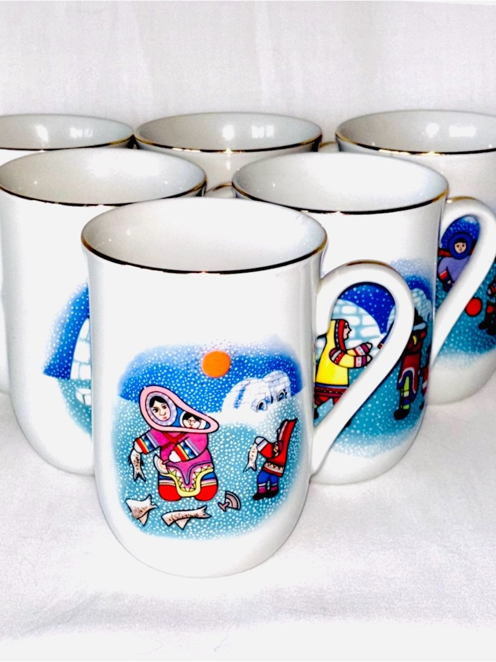 Vintage Skemo Inuit Art Coffee Mug Set of 6 Viletta Canada Eleanor & Tony Paine